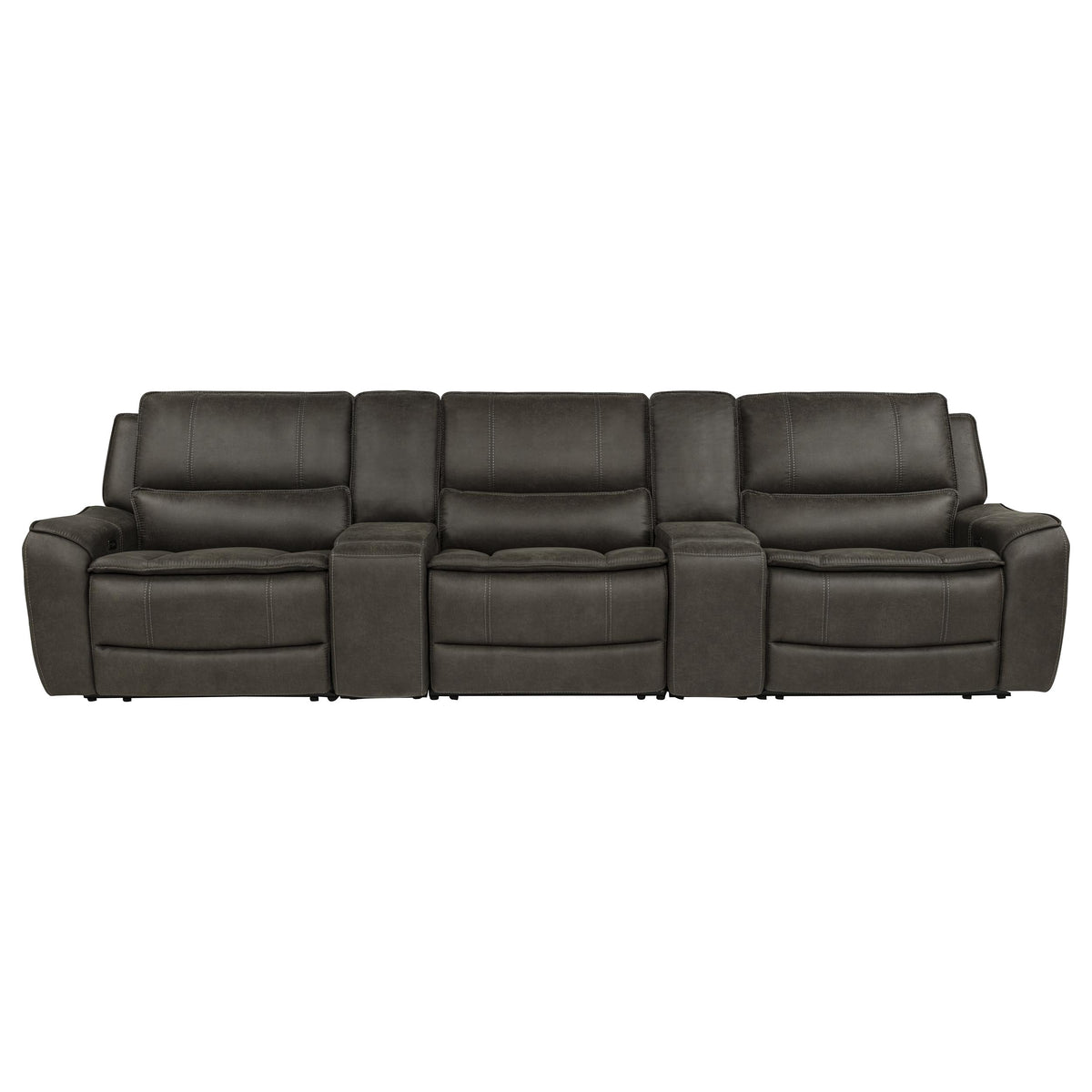 Marcell 5-Piece 3-Seat Power Home Theater Seating with Dual Consoles Grey