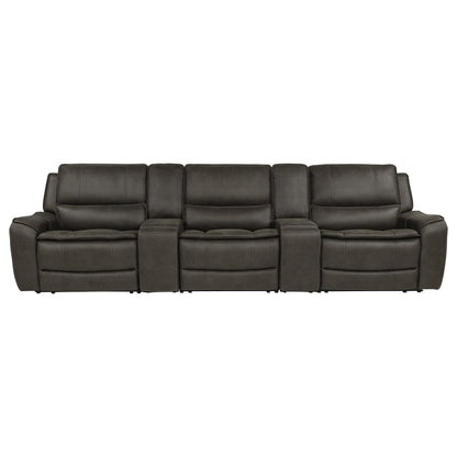 Marcell 5-Piece 3-Seat Power Home Theater Seating with Dual Consoles Grey
