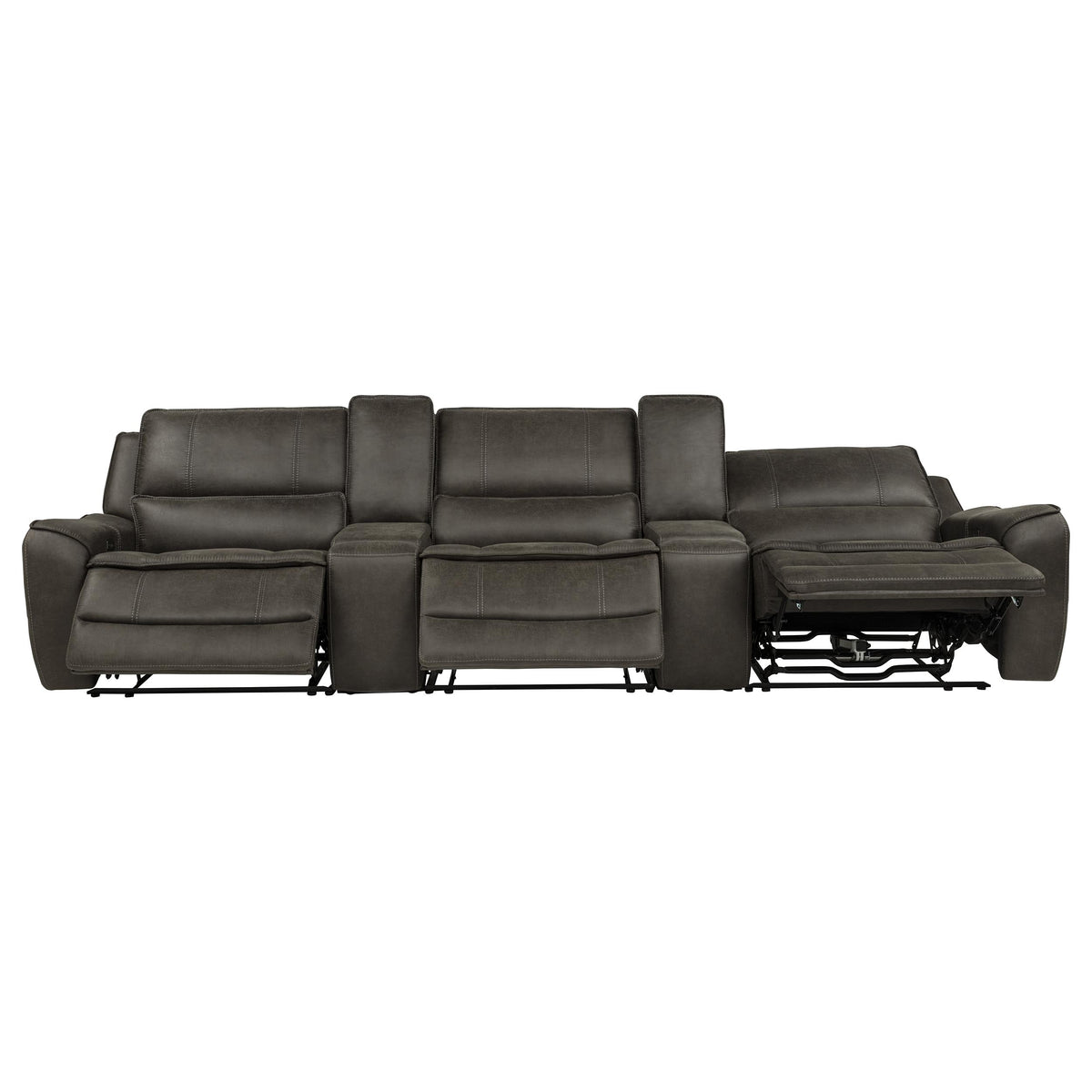 Marcell 5-Piece 3-Seat Power Home Theater Seating with Dual Consoles Grey