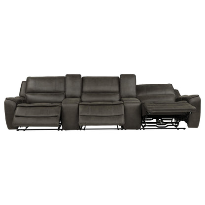 Marcell 5-Piece 3-Seat Power Home Theater Seating with Dual Consoles Grey