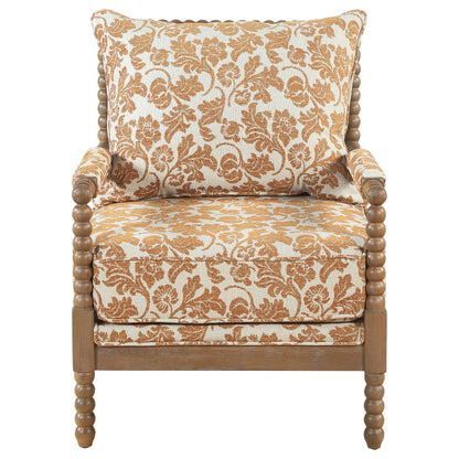 Blanchett Upholstered Bobbin Accent Chair Apricot and Distressed Brown