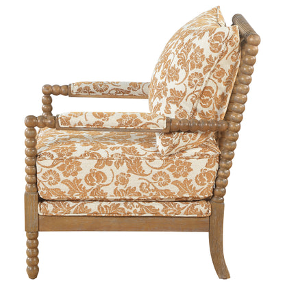Blanchett Upholstered Bobbin Accent Chair Apricot and Distressed Brown