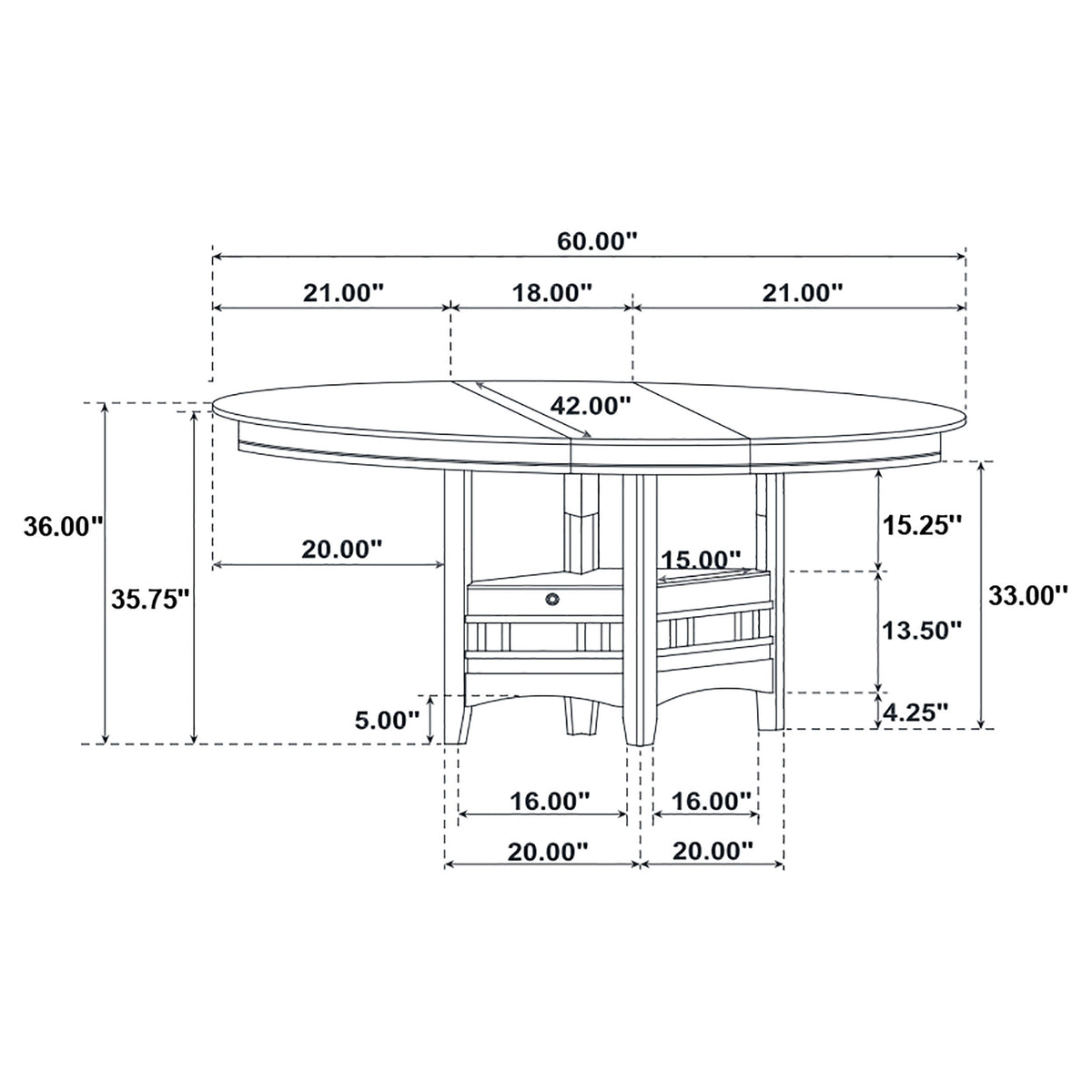 Lavon Oval 60-inch Counter Height Extension Dining Table Espresso