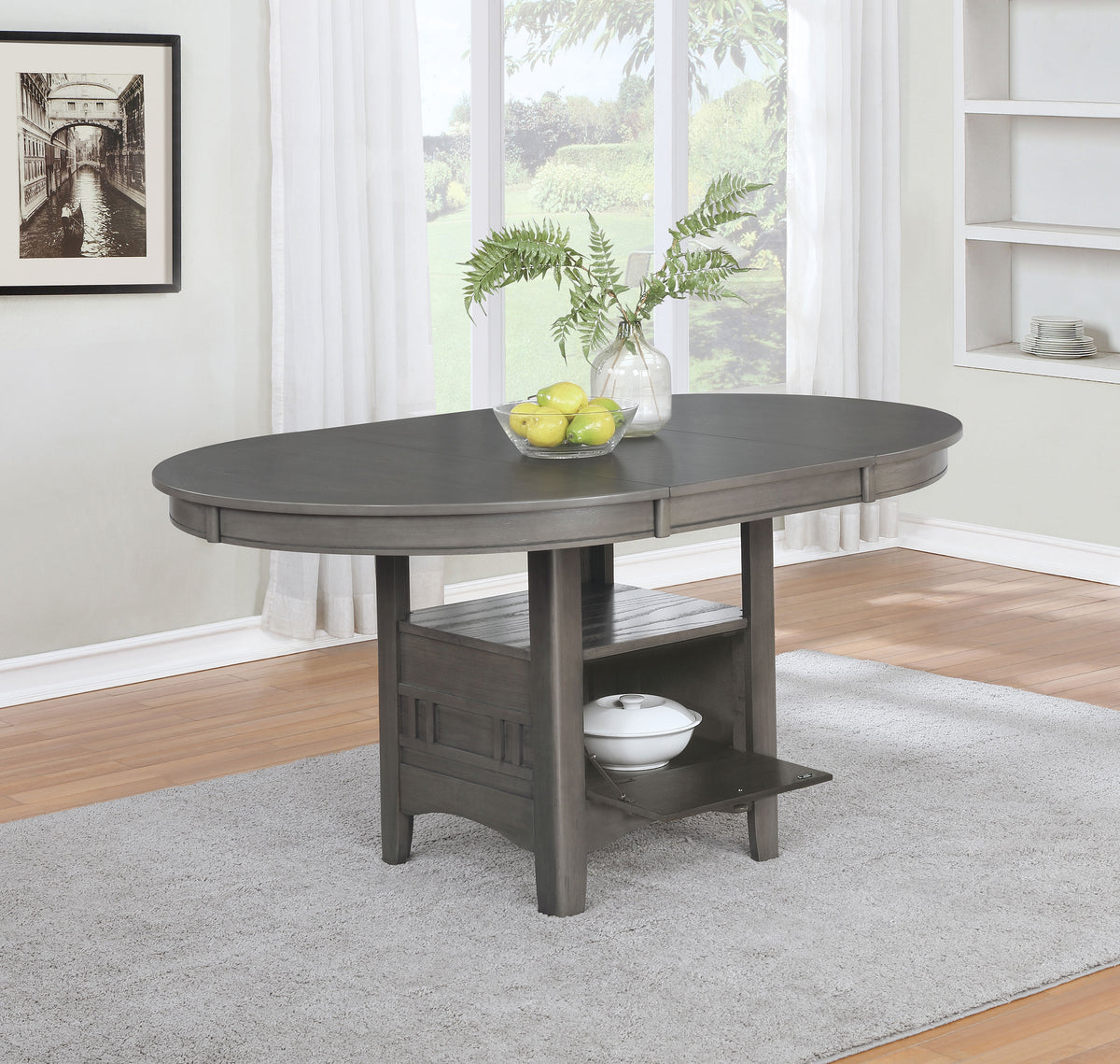 Lavon Oval 60-inch Wood Extension Leaf Dining Table Medium Grey