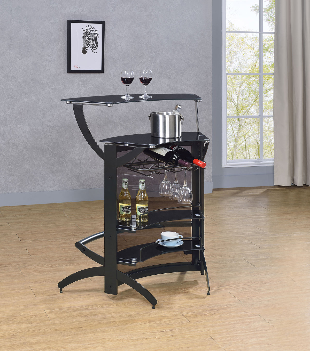 Dallas Curved Freestanding Home Bar Cabinet with Storage Black