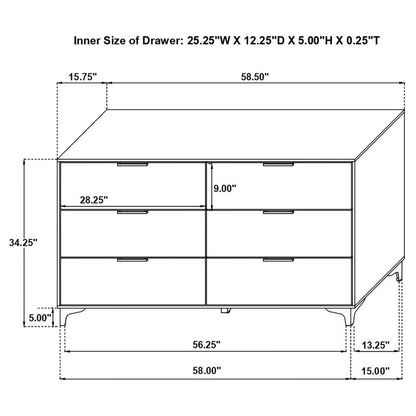 Kendall 6-drawer Dresser White