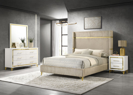 Lucia 4-piece Eastern King Bedroom Set Beige and White