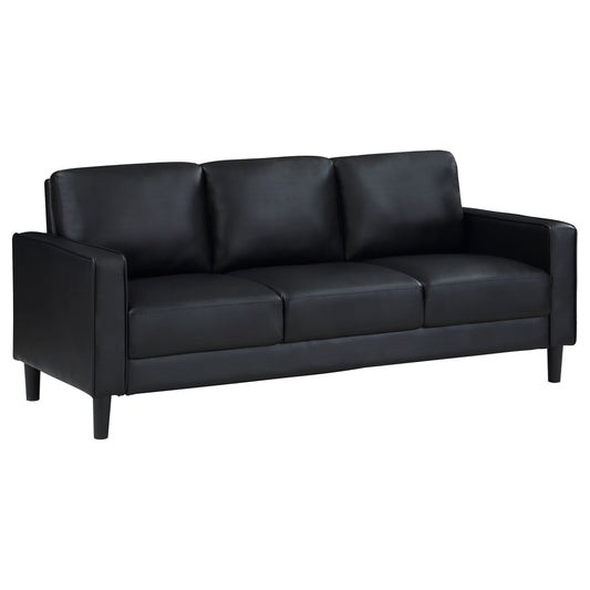 Ruth Upholstered Track Arm Faux Leather Sofa Black