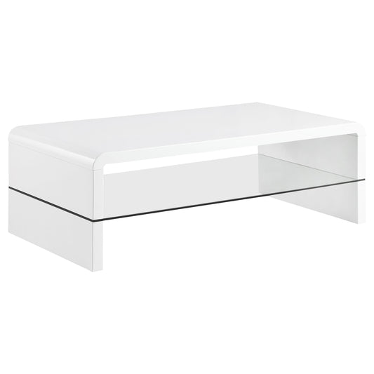 Airell Rectangular Coffee Table with Shelf White High Gloss
