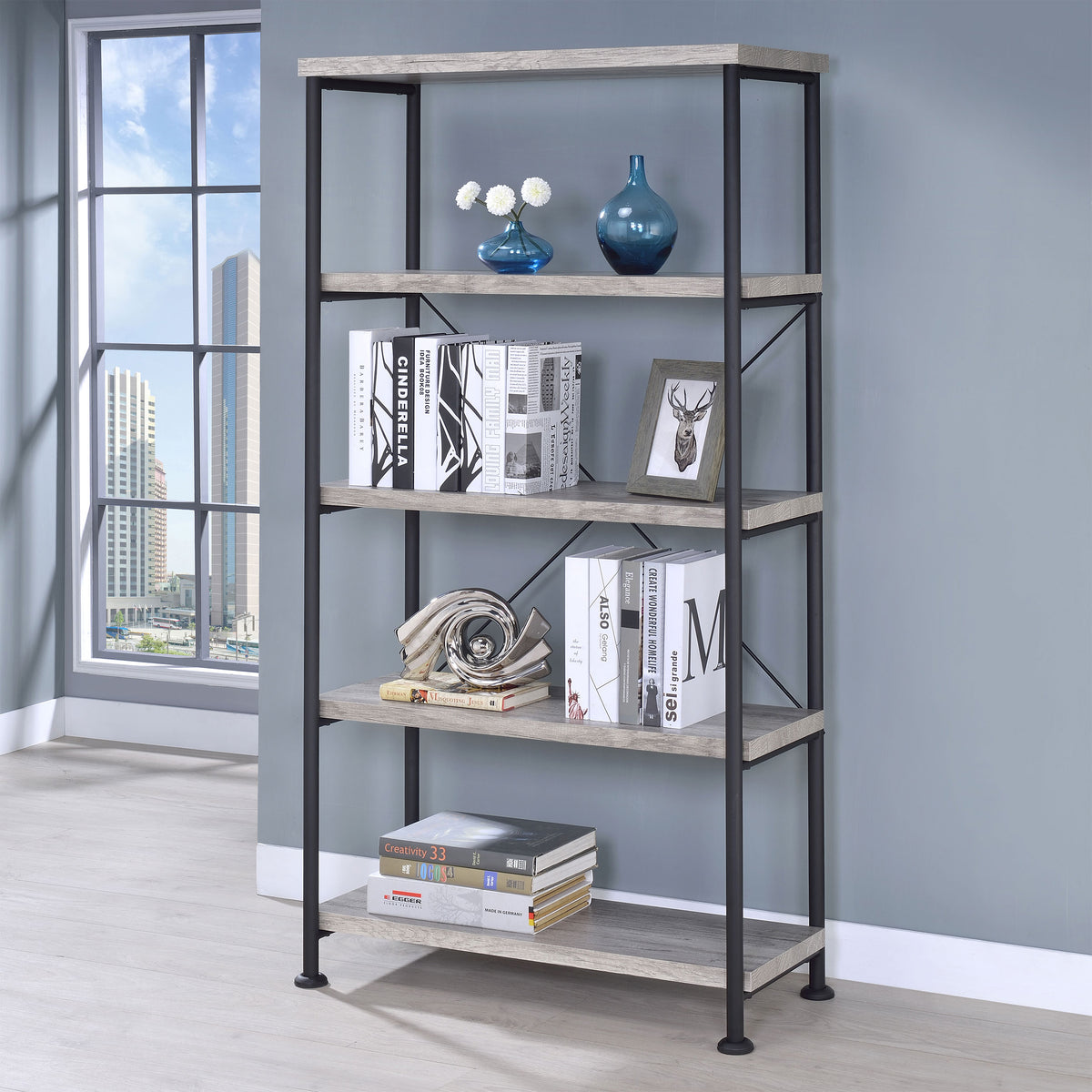 Analiese 63-inch 4-shelf Bookshelf Grey Driftwood