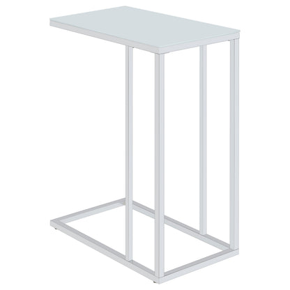 Stella White Glass Top C-Shaped Sofa Side Table Chrome