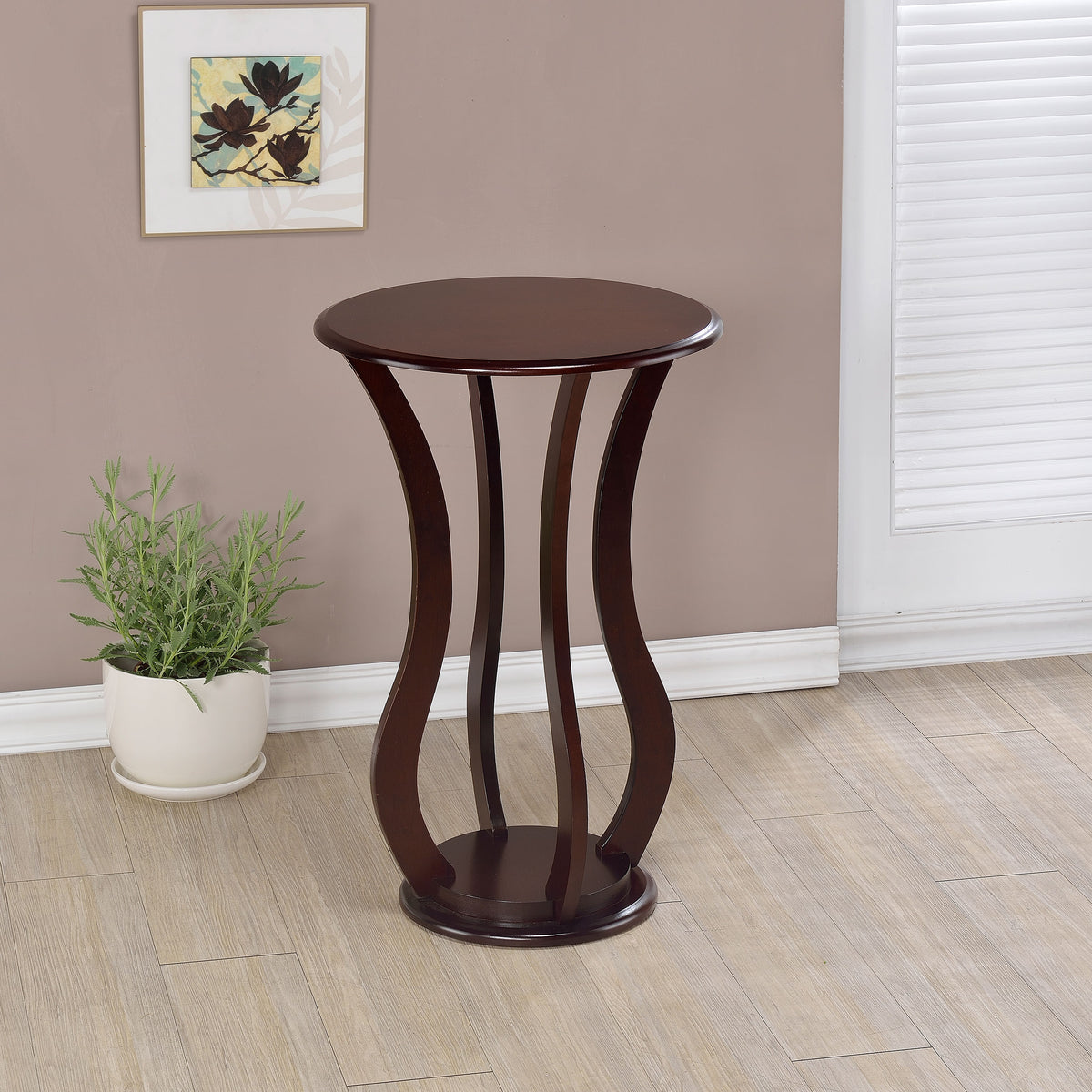 Elton Round Wood Top Accent Plant Stand Cherry